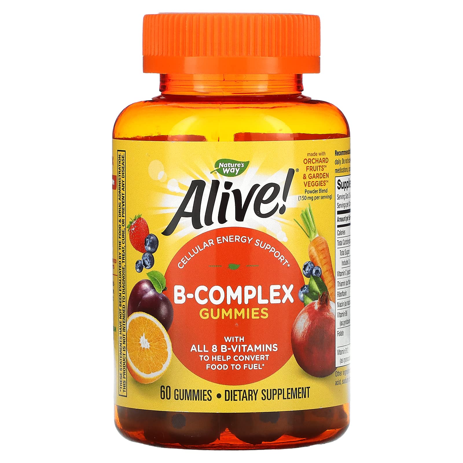 Nature's Way Alive! B-Complex Gummies, Cellular Energy Support*, 8 B-Vitamins, Vegetarian, Mango Flavored, 60 Gummies