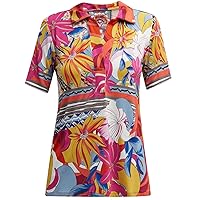 Johnny Was Rachel May Floral-Print Swing Polo Short Sleeve Tunic T-Shirt
