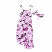 Small And Medium Sized Children's Summer Suspenders And Butterfly Print Long Jumpsuits Jumper Suit for
