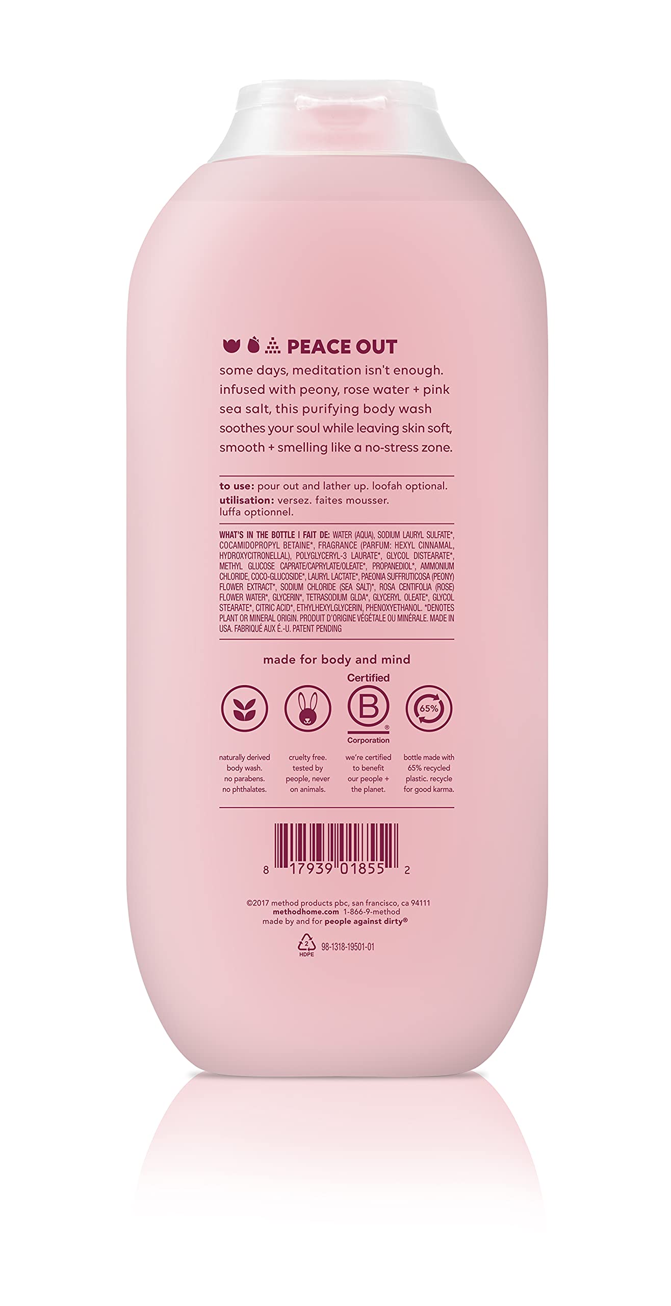 Method Body Wash, Pure Peace, Paraben and Phthalate Free, 18 oz (Pack of 3),Detoxifying