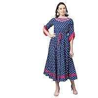 Yash Gallery Anarkali Kurta for Women Cotton Ikat Printed Long Kurti Dress for Girls