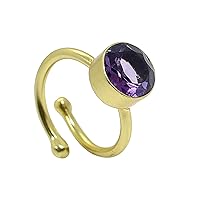 Amethyst Hydro 9 MM Round Cut Gold Plated Brass Adjustable Ring Jewelry