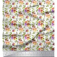 Soimoi Velvet Fabric Rose,Leaves & Denmark Rose Flower Decor Fabric Printed Yard 58 Inch Wide