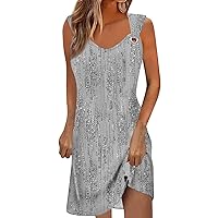 Cute Spring Dresses, Summer V Neck Ruffle Sleeveless Fit and Flare Knee Length Boho Beach Vacation Dresses Womens for Casual Dresses Western Women T Dresses Tunic Dress Short (XXL, Gray)