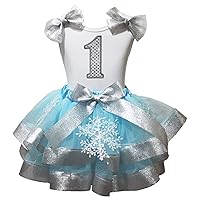 Petitebella Sequins 1 to 6 White Shirt Blue Silver Snowflake Petal Skirt Outfit