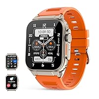 Smart Watches with Bluetooth Call(Answer/Dial Calls),60days Extra-Long Battery Life,Fitness Tracker Watch for iPhone/Android Phone,IP68 Waterproof(Orange and Black)