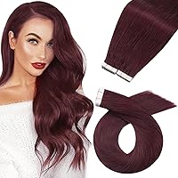 Moresoo Tape in Hair Extensions Invisible Hair Tape in Extensions Burgundy Real Human Hair Tape in Hair Extensions Wine Red Tape in Human Hair Extensions 12 Inch #99J 40pcs 60g