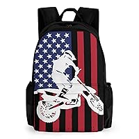 Dirt Bike Motocross Supercross USA Flag Laptop Backpacks 16 Inch Travel Shoulder Bag Multipurpose Casual Hiking Daypack