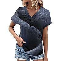 Valentines Day Gifts,Womens Tops Trendy Short Sleeve V Neck Pleated Button Going Out Tops for Women Casual Summer Blouse Valentines Outfits for Women
