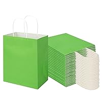 Toovip 100 Pack 8x4.75x10 Inch Medium Grass Green Kraft Paper Bags with Handles Bulk, Gift Wrap Bags for Favors Grocery Retail Party Birthday Shopping Business Goody Craft Merchandise Take Out Bags