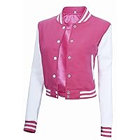 Decrum Cropped Varsity Jacket Women - Baseball Style Highschool Womens Letterman Crop Bomber Jackets