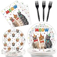 96 Pcs Cat Party Plates and Napkins Party Supplies Kitten Party Tableware Set Cartoon Cute Cat Party Decorations Favors for Girls Boys Birthday Baby Shower Serves 24