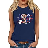 Women USA Letter Tank Tops Funny Stars Stripe Leopard Graphic Sleeveless Shirt Summer Casual July 4th Patriotic Tees