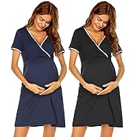 Ekouaer Nursing Nightown Delivery and Labor Gown for Hospital Short Sleeve Maternity Breastfeeding Dress