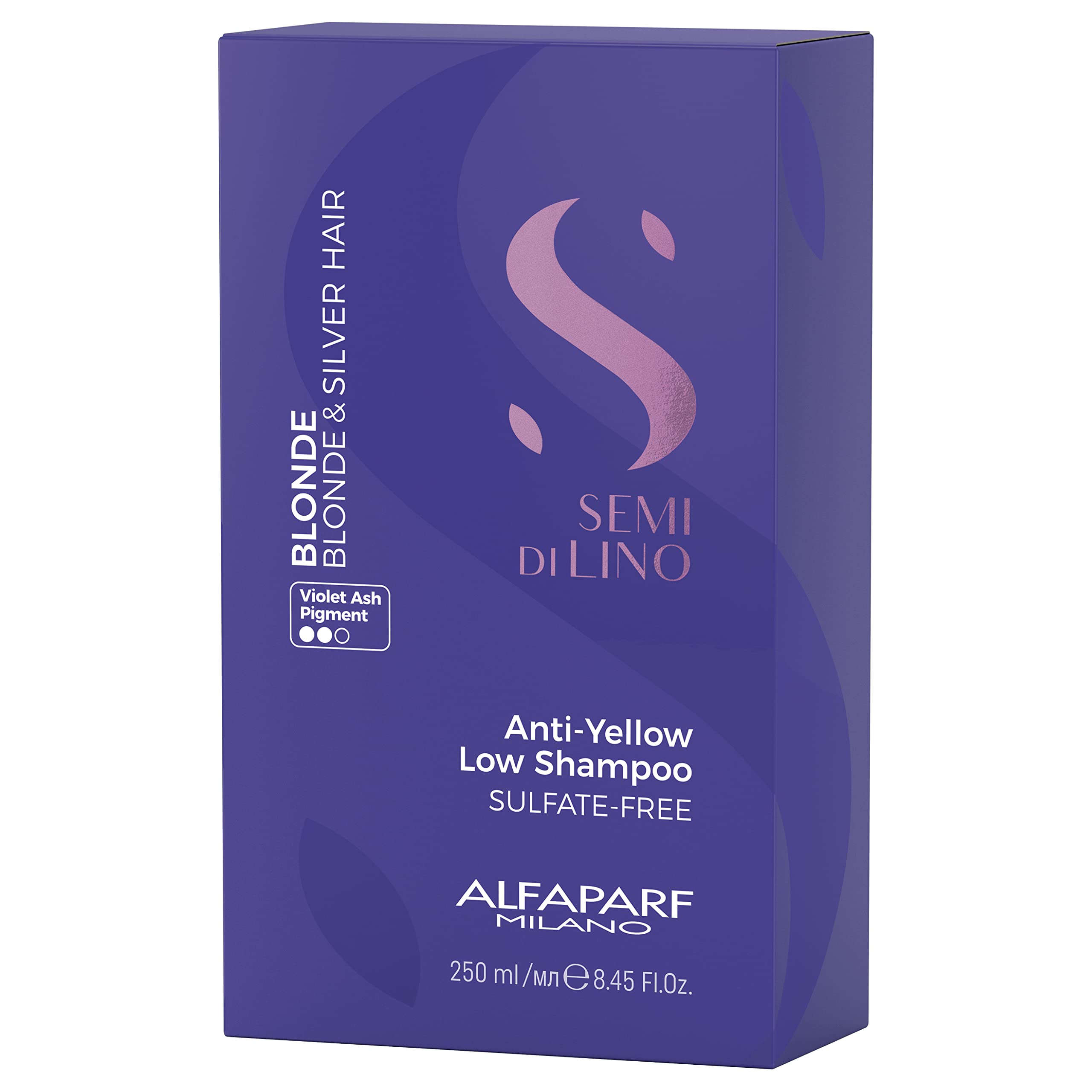 Alfaparf Milano Semi di Lino Blonde Anti-Yellow Low Shampoo for Blonde, Platinum and Silver Hair - Sulfate Free Purple Shampoo - Removes Yellow and Brassy Tones - Corrects Brassiness