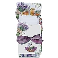 Lissom Design Notepad Bundle with Pen - Magnetic List Pad and Die Cut Note Pad Gift Set, 3-Piece, Lavender Bee Farm