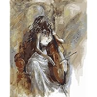 Generic 16x20'' DIY Paint on Canvas by Number Kits Abstract The Girl in A White Dress Immersed in The Wonderful Music of The Cello Acrylic Oil Painting Unframe for Adults Teen