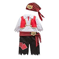 ACSUSS Kids Little Boys 4PCS Outfits Pirate Cosplay Dress Up Costume Waistband Head Scarf Tops and Trousers Hat Set