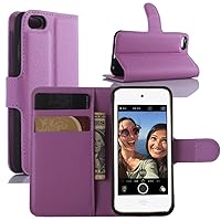 iPod Touch 7th 6th 5th Generation Case, Premium PU Leather Shockproof Wallet Case Book Flip Phone Case Cover with Credit Card Holder for Apple iPod Touch 7 (2019), iPod Touch 5/6 - Purple