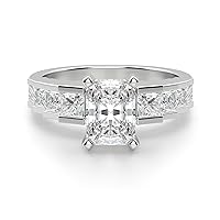 Riya Gems 5 CT Radiant Colorless Moissanite Engagement Ring for Women/Her, Wedding Bridal Ring Sets Sterling Silver Solid Gold Diamond Solitaire 4-Prong Set Ring
