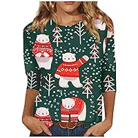 Women 3/4 Sleeve Christmas Tops Crew Neck Casual Holiday T-Shirt Comfy Sexy Fall Blouses Graphic Tee Shirt