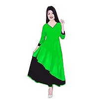 Indian Women's Long Dress Black & Green Wedding Wear Frock Suit Cotton Tunic Maxi Dress Plus Size