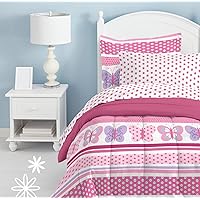 Dream Factory Butterfly Dots Ultra Soft Microfiber Girls Comforter Set, Pink, Twin