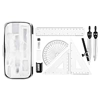 Amazon Basics 10-Piece Math Kit - Includes Compasses, Graphite, Eraser, Sharpener, Protractor, Triangles, Ruler, and Carrying Box