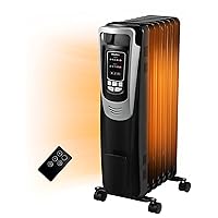 PELONIS Radiator Heater for indoor use Large Room with Remote, Thermostat & LED Display, Quiet Oil Filled Heater with 5 Temperature Settings, Overheat & Tip-Over Protection, Silver