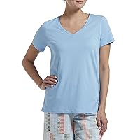 HUE Women's Sleepwell Basic Short Sleeve V-Neck T-Shirt for Lounging Or Sleeping, Made with Temperature Regulating Technology