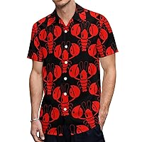 Lobsters Red Crayfish Hawaiian Shirt for Men Short Sleeve Button Down Summer Tee Shirts Tops