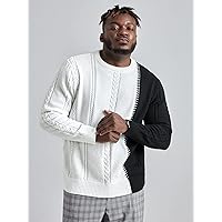 Sweaters for Men - Men Two Tone Cable Knit Sweater (Color : White, Size : 4X-Large)