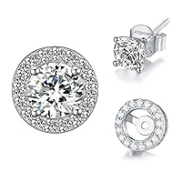 Moissanite Stud Earrings for Women, Coodilor 925 Sterling Silver 18K White Gold Earrings with Two Wearing Ways, Moissanite Earrings with LED Light Jewelry Gift Box