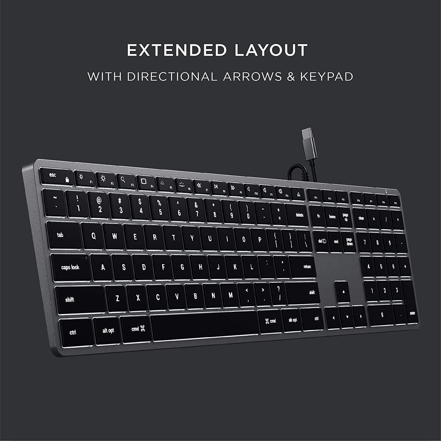 Satechi Slim W3 Wired Backlit Keyboard with Numeric Keypad & C1 USB-C Wired Mouse – Compatible with 2022 MacBook Pro/Air M2, 2021 MacBook Pro M1 Pro & Max, 2021 iMac, M1 Mac Mini and More