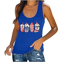 4th of July Srars Stripes Coffee Latte Tank Top Womens Coffee Lover Gifts Sleeveless Holiday Tees Patriotic Shirts