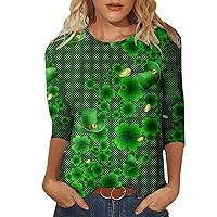 Cotton Long Sleeve Tees for Women Women Casual Round Neck StPatricks Day Four Leaf Print Three X Large Womens T