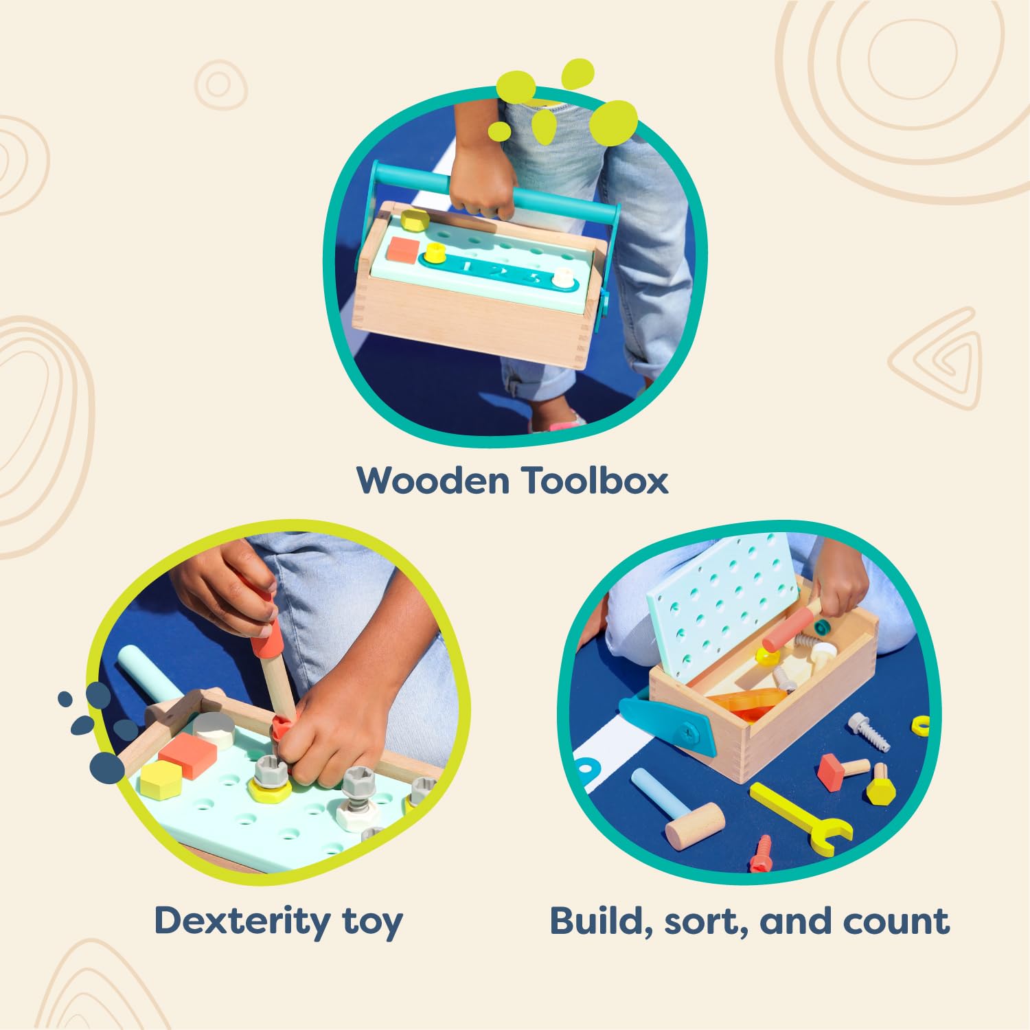 B. toys- Fix ‘n’ Play Kit- Pretend Play Tool Box – Wooden Toolbox & Accessories – Carpenter Set for Kids – Play Set with Drill, Hammer, Screwdriver & More – 3 Years +