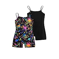 Milumia Girl's 2 Pack Tie Dye Cami Romper Spaghetti Strap Fitted Summer Short Jumpsuits