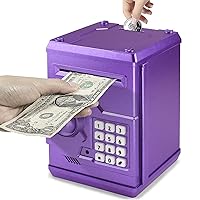 HUSAN Piggy Banks for Kids, Electronic Password Code Money Banks ATM Banks Box Coin Bank for Children Boys and Girls (Purple Gold)