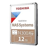 Toshiba N300 PRO 12TB Large-Sized Business NAS (up to 24 bays) 3.5-Inch Internal Hard Drive - Up to 300 TB/year Workload Rate CMR SATA 6 GB/s 7200 RPM 512 MB Cache - HDWG51CXZSTB