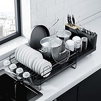Kitsure Large Dish Drying Rack - Extendable Dish Rack, Multifunctional Dish Rack for Kitchen Counter, Anti-Rust Drying Dish Rack with Cutlery & Cup Holders 27