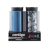 Huron Vacuum-Insulated Stainless Steel Travel Mug with Leak-Proof Lid, Keeps Drinks Hot or Cold for Hours, Fits Most Cup Holders and Brewers, 20oz 2-Pack, Blue Corn & Acid Wash