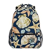 ALAZA Watercolor Nautical Sea Shells Starfishes Junior High School Bookbag Daypack Laptop Outdoor Backpack