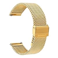 BERNY Stainless Steel Mesh Watch Band for Men Women, Quick Release Adjustable Milanese Watch Straps, Solid Metal Watch Bracelet with Double Safety Clasp Gold Blue