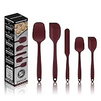 OVENTE Set of 5 Silicone Spatula , Food Grade Rubber Spatulas Heat Resistant w/ Stainless Steel Core & Seamless Design, Non Stick Rubber Spatula for Mixing, Baking & Cooking Red SP12305R