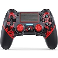 uscoreek Ps4 Custom Controller Compatible for PS4/Slim/Pro, Window PC with Charge Cable, V2 Gamepad Joystick, 3.5mm Audio, Double Vibration Function - Fire Dragon