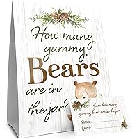 DISTINCTIVS Guess How Many Gummy Bears Woodland Baby Shower Game (Sign with Cards)