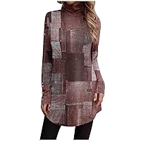 Womens Tops Dressy Going Out Tops for Women Women's Fashion Casual Long Sleeve Shirts Print Turtleneck Pullover Tops
