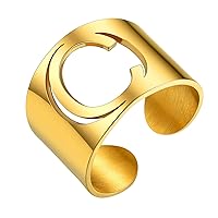 ChainsHouse A to Z Initial Letter Open Cuff Rings for Women Men Adjustable Statement Name Alphabet Ring Personalized Jewelry Gifts,15mm Wide,