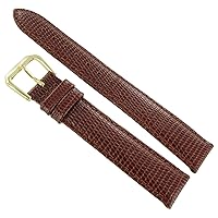 16mm DB Genuine Leather Lizard Grain Tan Watch Band Padded Stitched - 8 inches - Regular